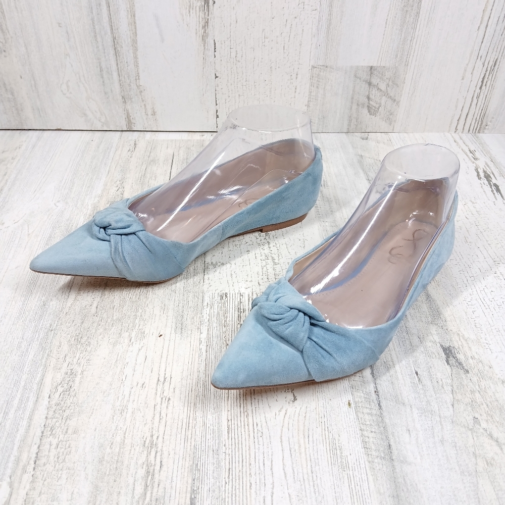 Sam Edelman Wheaton Pointed Toe Suede Bow Flats Pointed Toe Aspen Sky - Picture 2 of 8